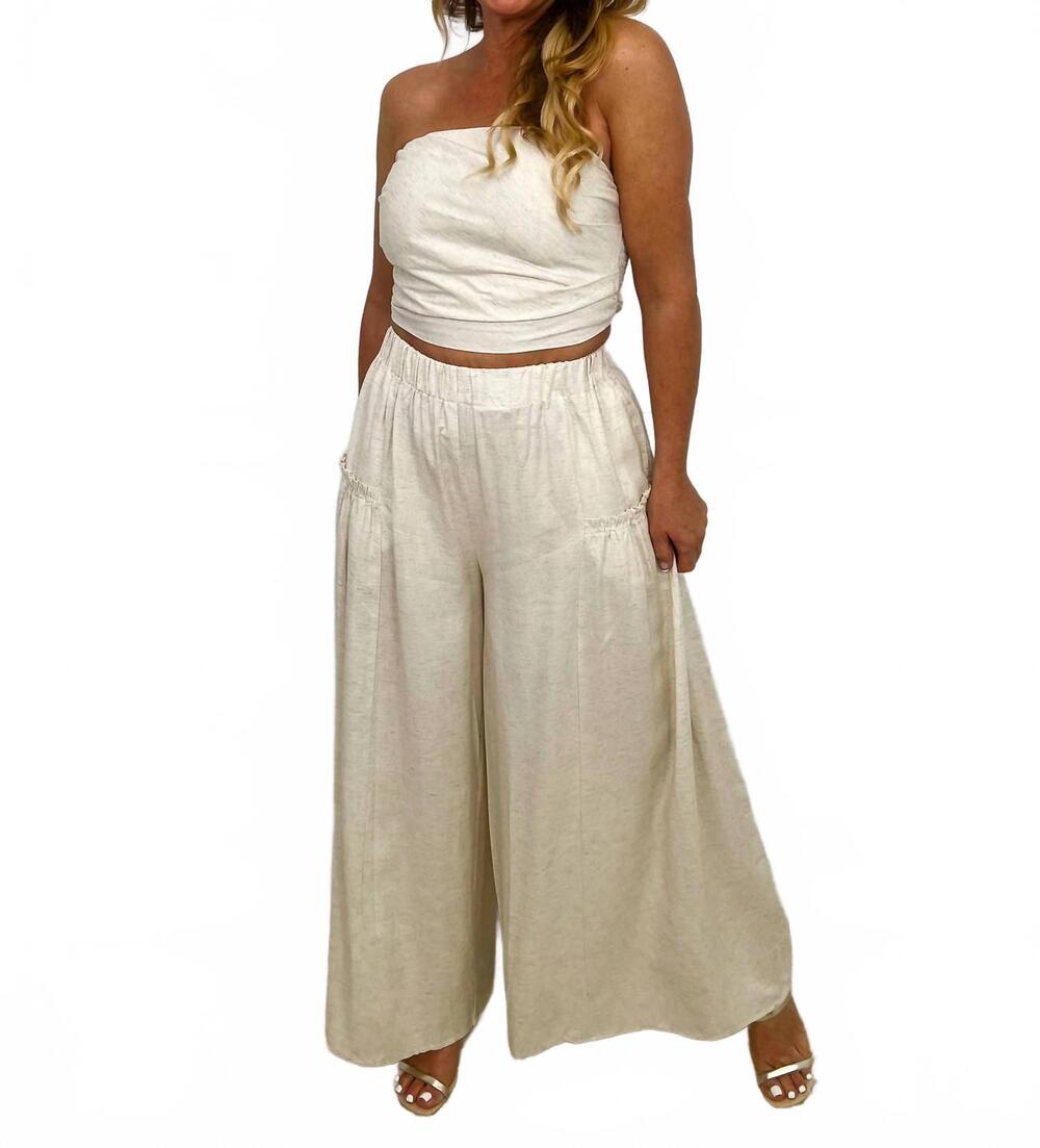 NEW AAKAA tube top and high-rise wide leg set in oatmeal